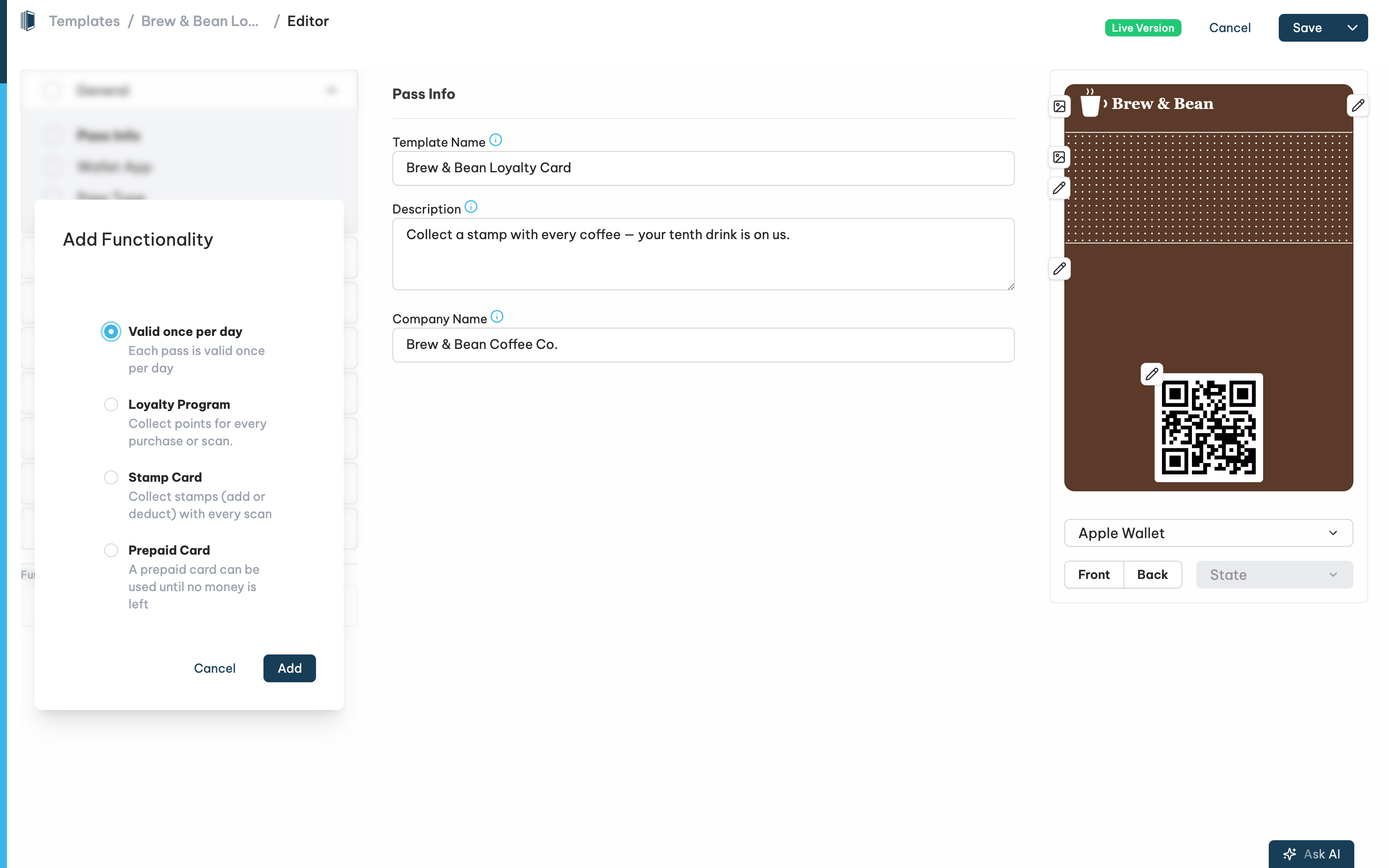 Adding a functionality to a template