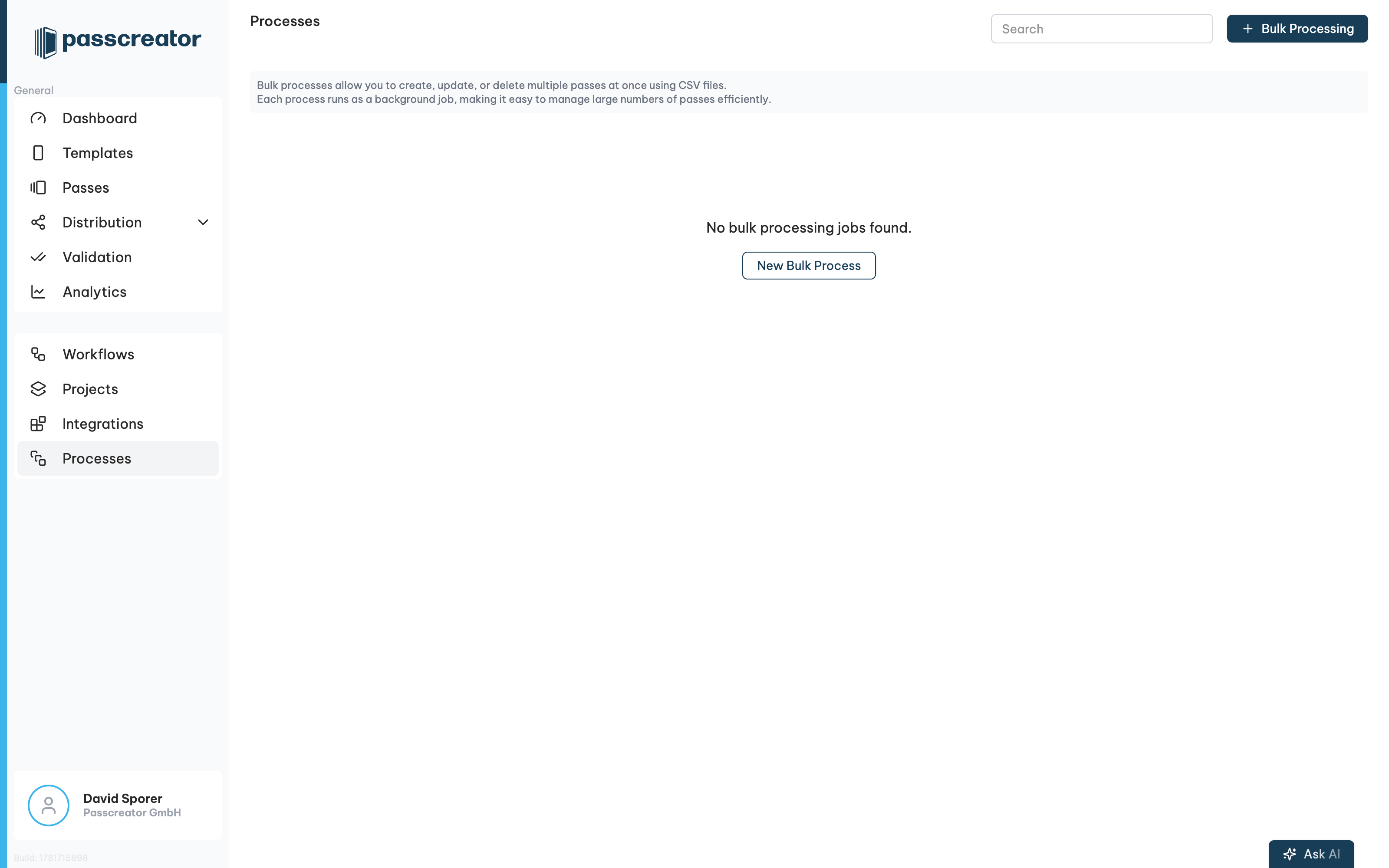 The Processes job setup with the CSV upload